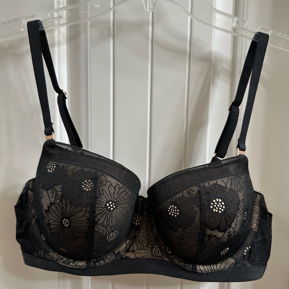 Aerie Real Power Balconette Black Floral Lace Bra 36C